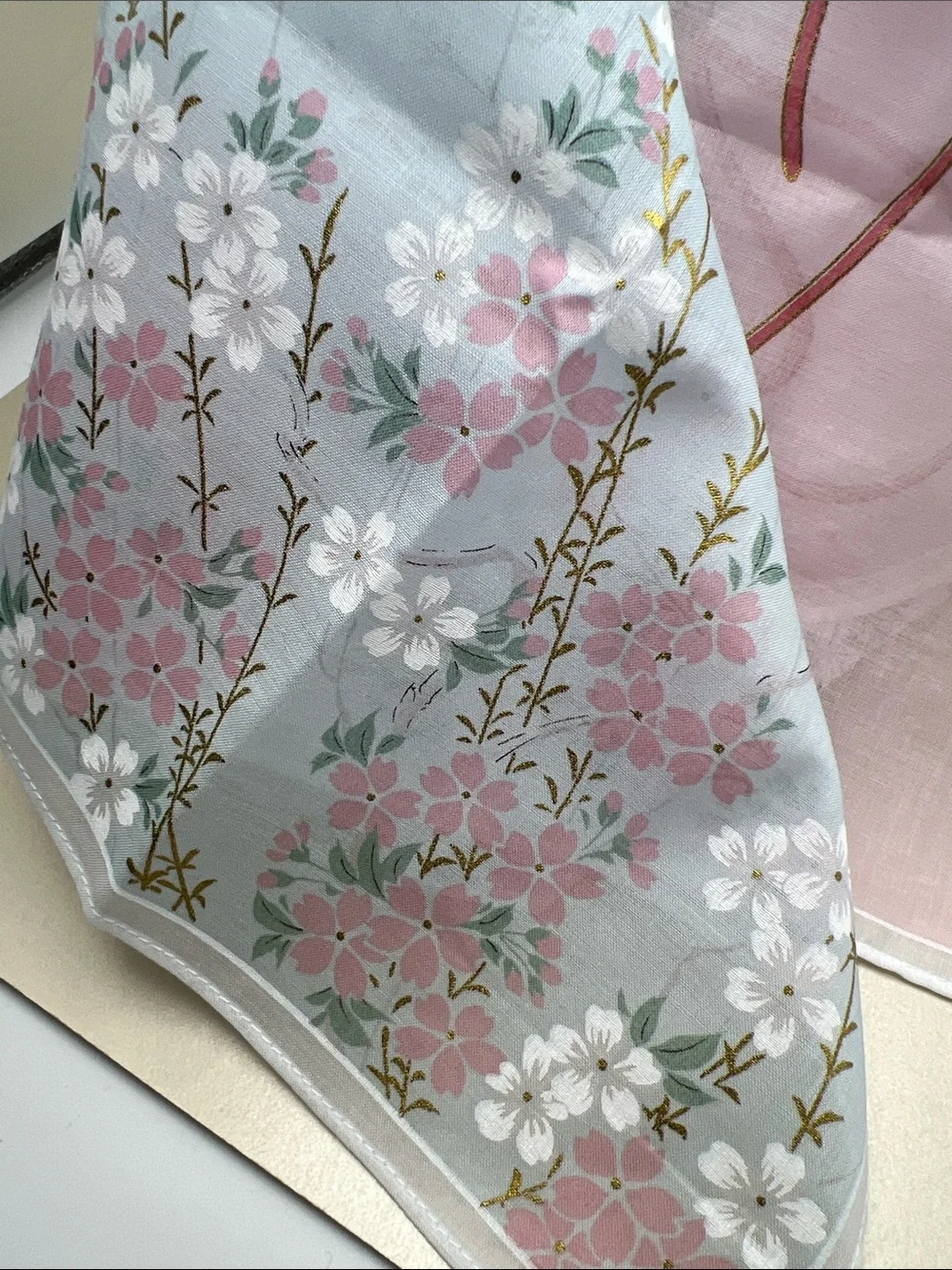 Scarf/Handkerchief Japan Festival Float Embroidered Cotton Pink/Light Blue NWT